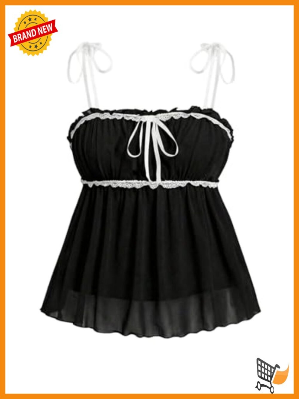 Plus Size Contrast Lace Babydoll Top Tie Shoulder Peplum Bustier Cami